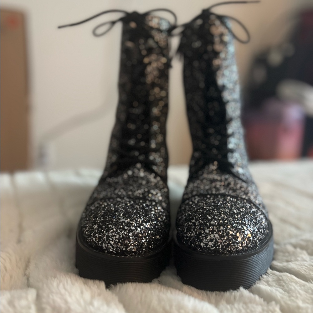 Michael Kors Black Silver Combat Moto Boots - Picture 3 of 4